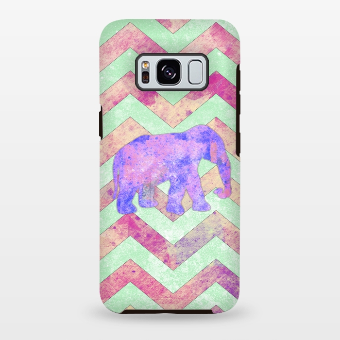 Galaxy S8 plus StrongFit Elephant Mint Green Chevron Pink Watercolor by Girly Trend