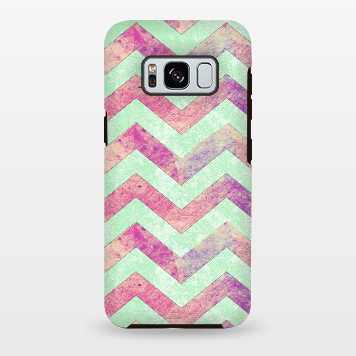 Galaxy S8 plus StrongFit Mint Pink Watercolor Chevron by Girly Trend