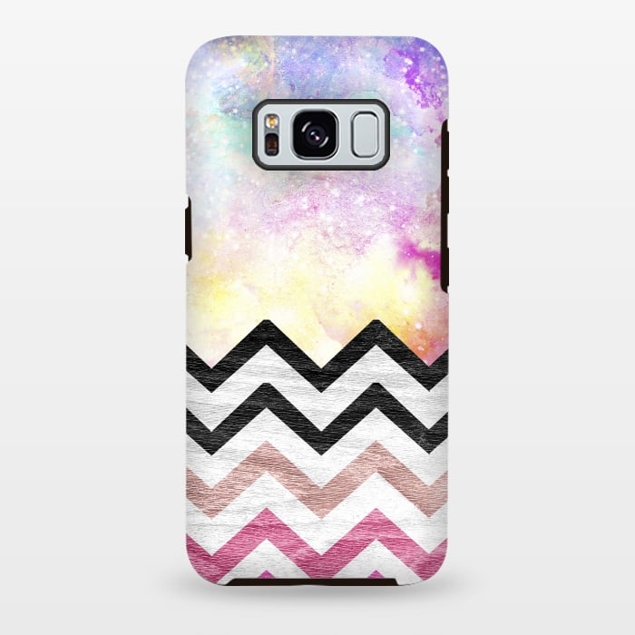Galaxy S8 plus StrongFit SC Watercolor Nebula Space Pink ombre Wood Chevron by Girly Trend