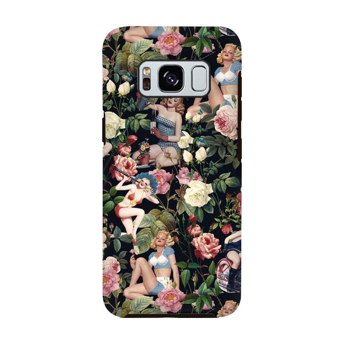 Galaxy S8 StrongFit Floral and Pin Up Girls Pattern by Burcu Korkmazyurek