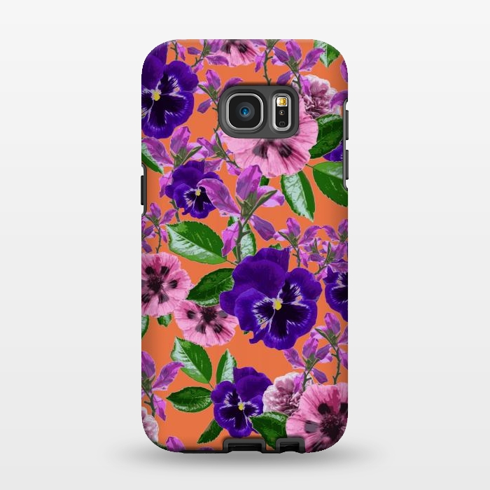 Galaxy S7 EDGE StrongFit Orange Floral Garden by Zala Farah