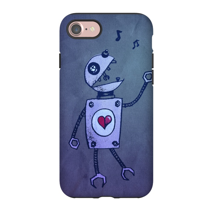 iPhone 7 StrongFit Blue Happy Cartoon Singing Robot by Boriana Giormova