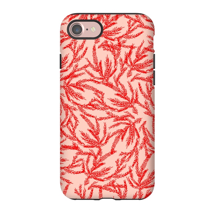 iPhone 7 StrongFit Red and Pink Coral Ferns by Caitlin Workman