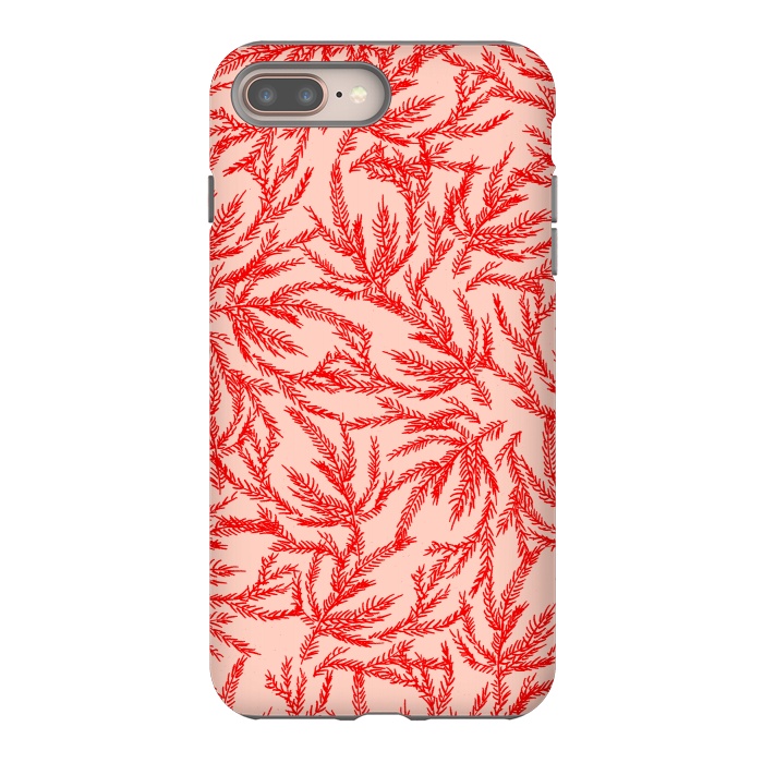 iPhone 7 plus StrongFit Red and Pink Coral Ferns by Caitlin Workman