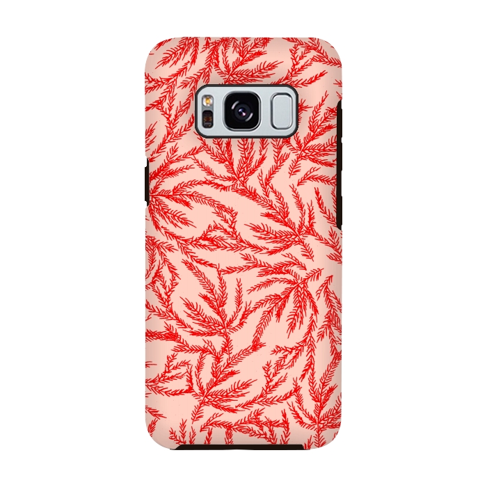 Galaxy S8 StrongFit Red and Pink Coral Ferns by Caitlin Workman