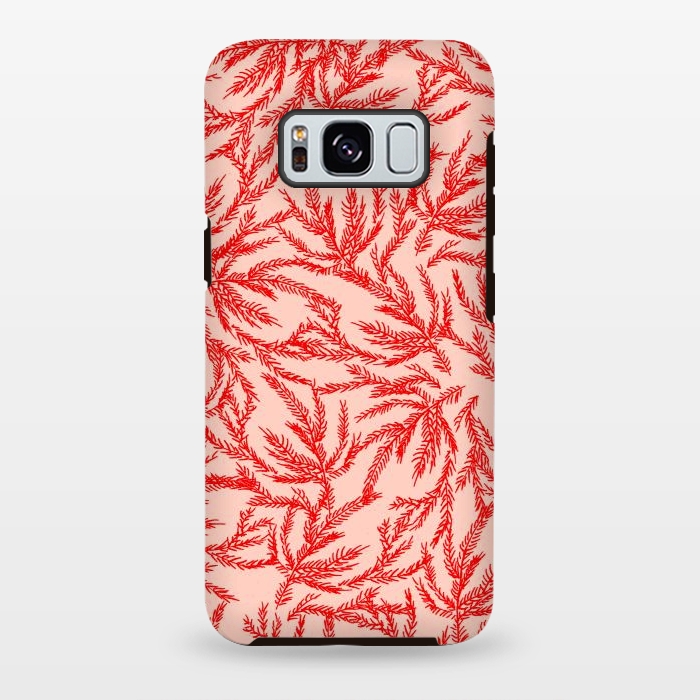 Galaxy S8 plus StrongFit Red and Pink Coral Ferns by Caitlin Workman