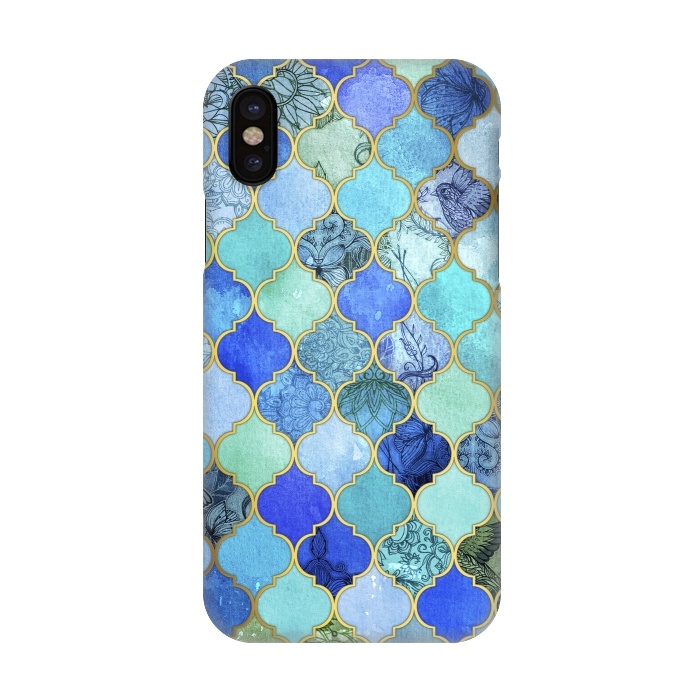 iPhone X SlimFit Cobalt Blue Aqua and Gold Decorative Moroccan Tile Pattern by Micklyn Le Feuvre