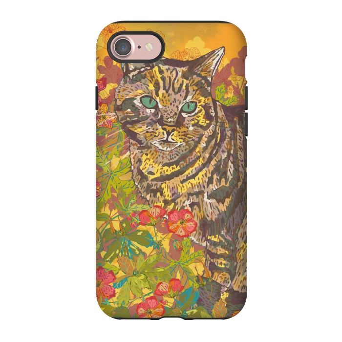 iPhone 7 StrongFit Tabby Cat in Geraniums by Lotti Brown
