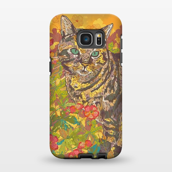 Galaxy S7 EDGE StrongFit Tabby Cat in Geraniums by Lotti Brown