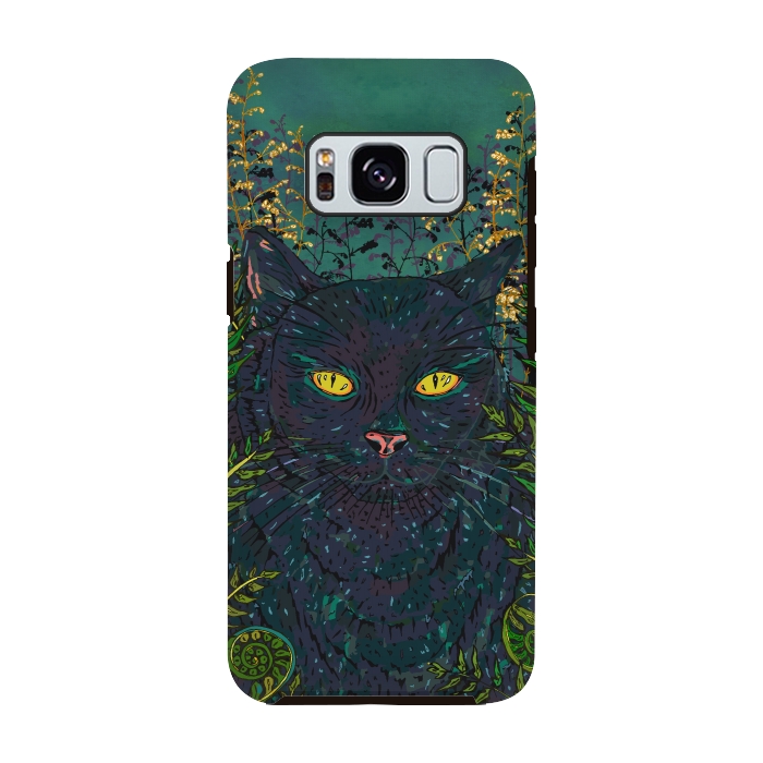 Galaxy S8 StrongFit Black Cat in Ferns by Lotti Brown
