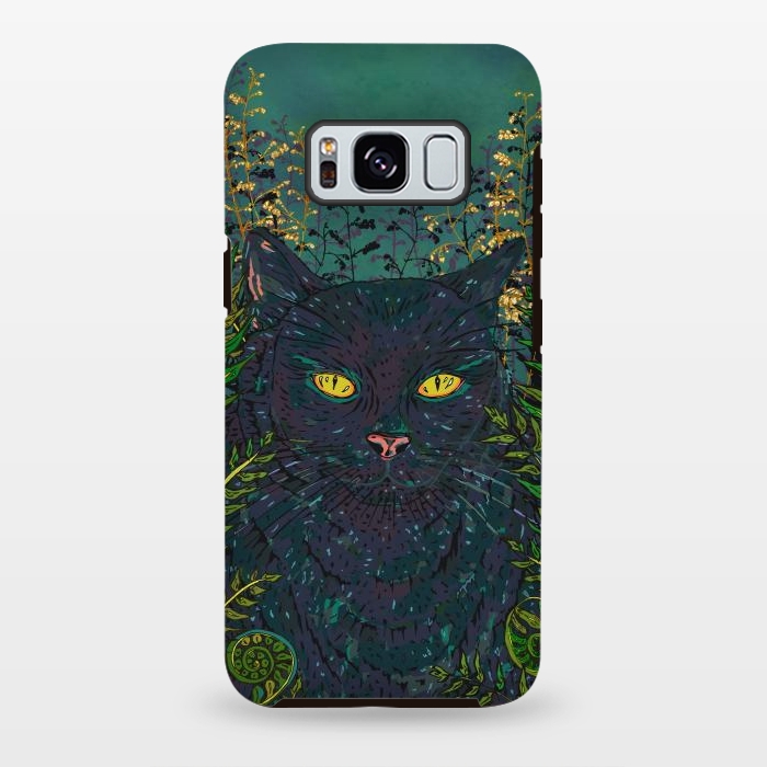 Galaxy S8 plus StrongFit Black Cat in Ferns by Lotti Brown