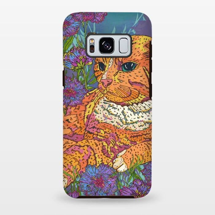 Galaxy S8 plus StrongFit Ginger Cat in Flowers by Lotti Brown