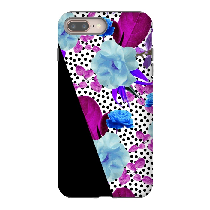 iPhone 7 plus StrongFit Dark Polka Florals (Blue-Purple) by Zala Farah