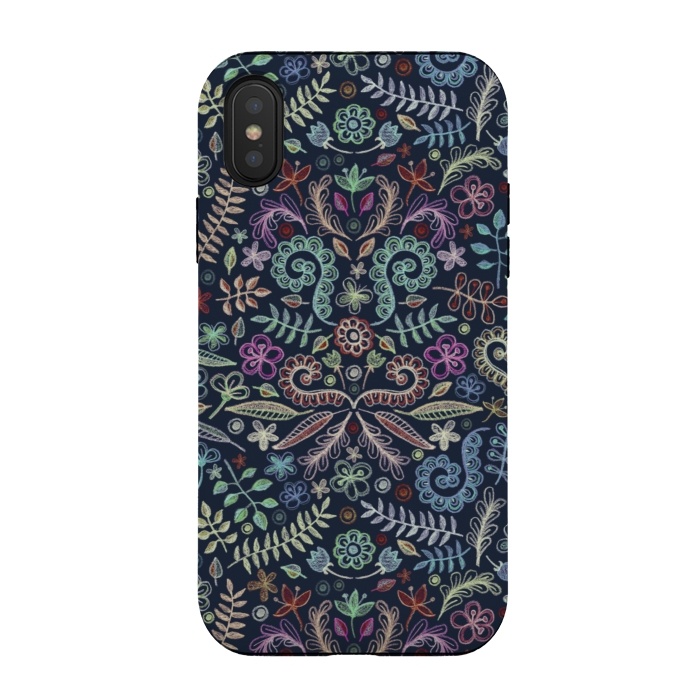 iPhone Xs / X StrongFit Colored Chalk Floral Doodle Pattern by Micklyn Le Feuvre