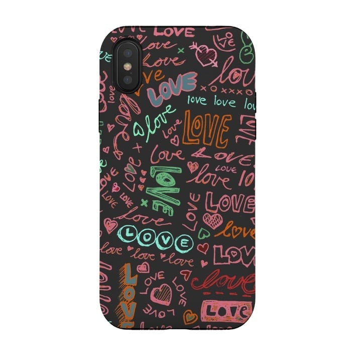 iPhone Xs / X StrongFit Love Love Love ballpoint doodles by Micklyn Le Feuvre
