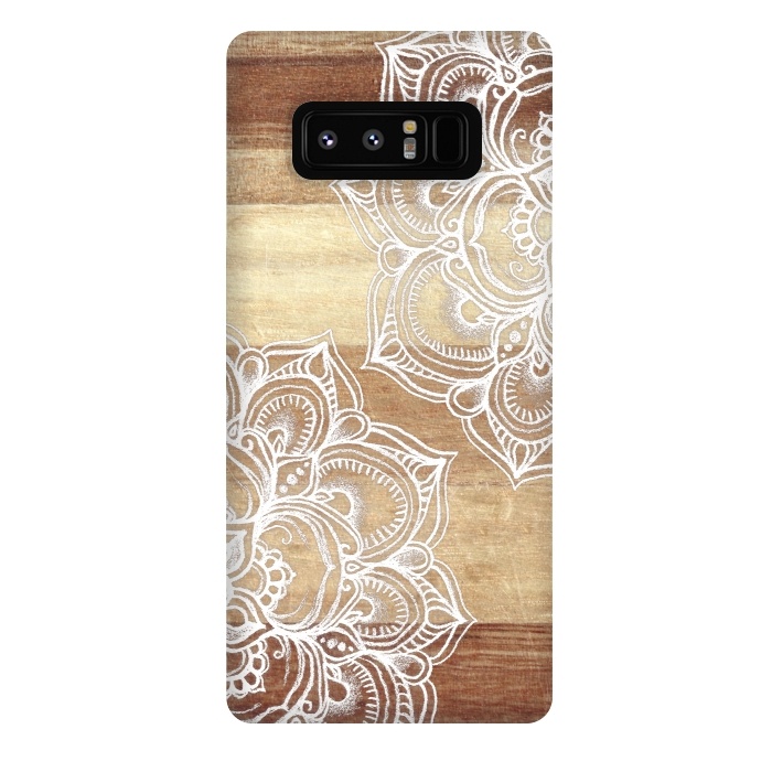Galaxy Note 8 StrongFit White doodles on blonde wood by Micklyn Le Feuvre