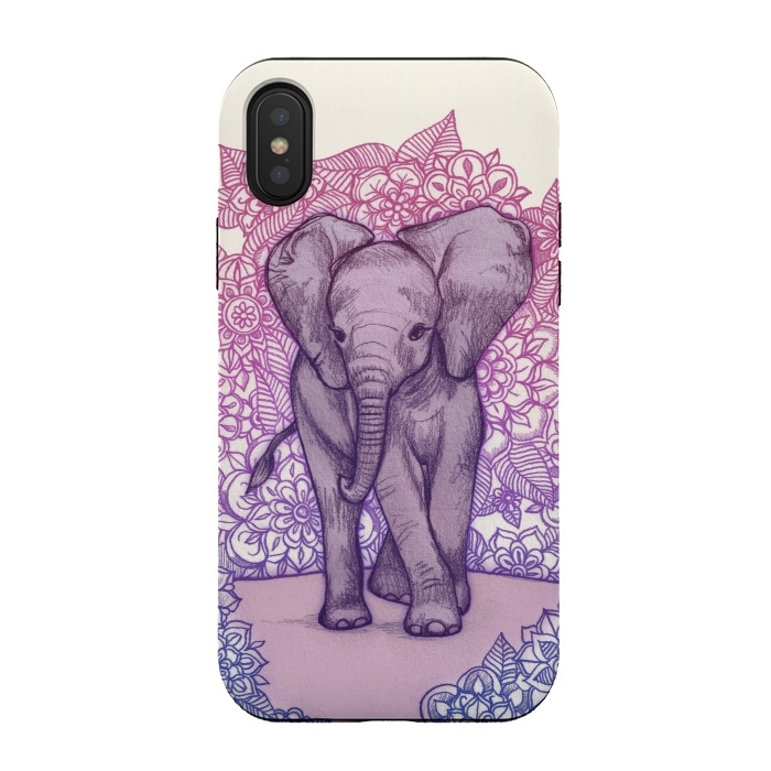 iPhone Xs / X StrongFit Cute Baby Elephant in pink purple and blue by Micklyn Le Feuvre