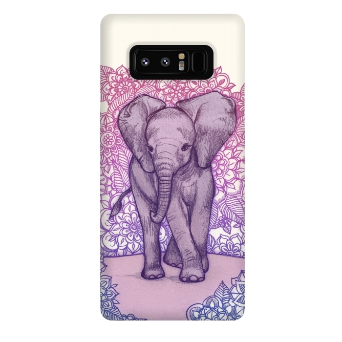 Galaxy Note 8 StrongFit Cute Baby Elephant in pink purple and blue by Micklyn Le Feuvre