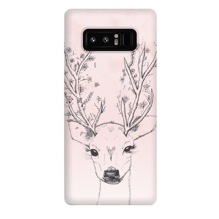 Galaxy Note 8 StrongFit Cute Handdrawn Floral Deer Antlers Pink by Girly Trend