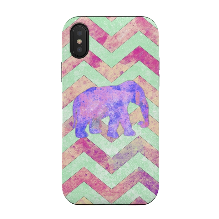 iPhone Xs / X StrongFit Elephant Mint Green Chevron Pink Watercolor by Girly Trend