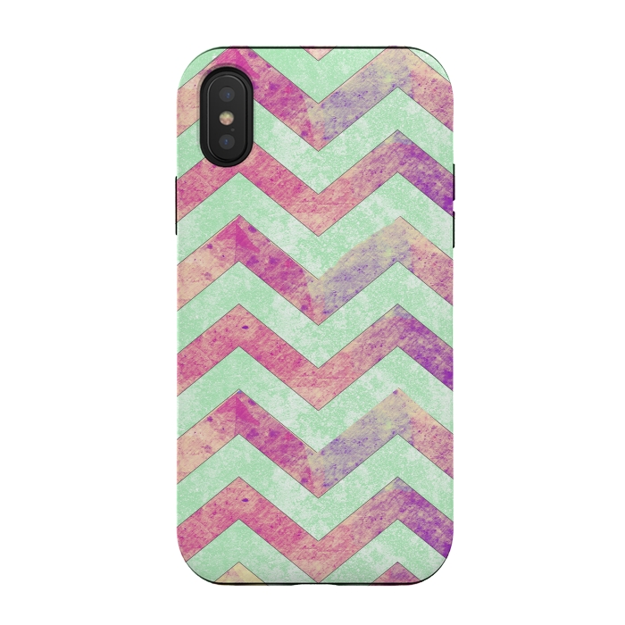 iPhone Xs / X StrongFit Mint Pink Watercolor Chevron by Girly Trend