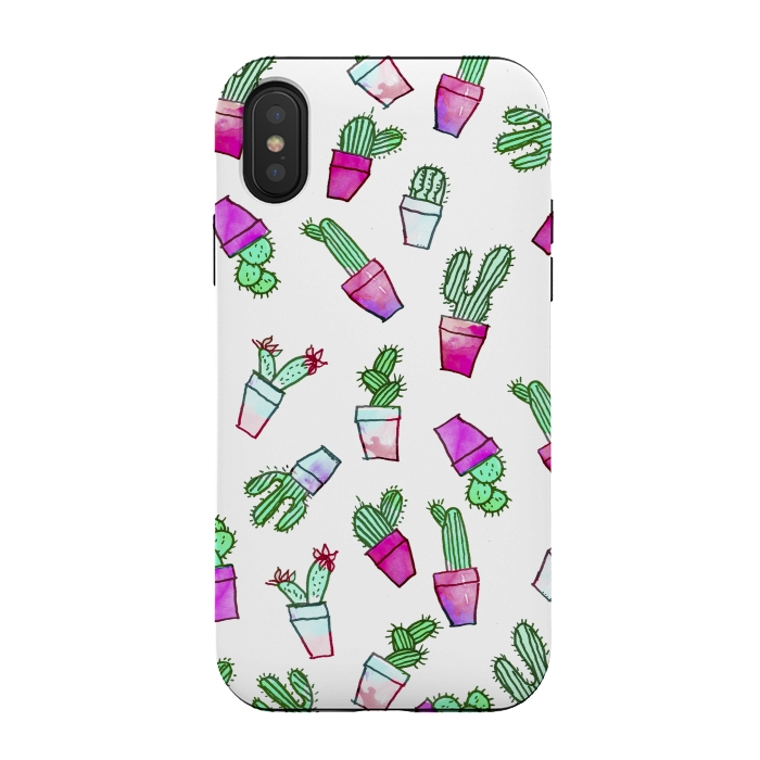 iPhone Xs / X StrongFit Whimsical Hand Drawn cactus pattern  by Girly Trend