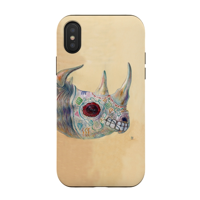 iPhone Xs / X StrongFit Day of the Dead Rhino by Brandon Keehner