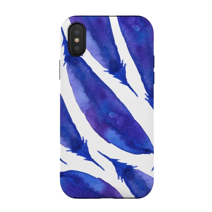 iPhone Xs / X StrongFit Blue Watercolor Feathers by Amaya Brydon