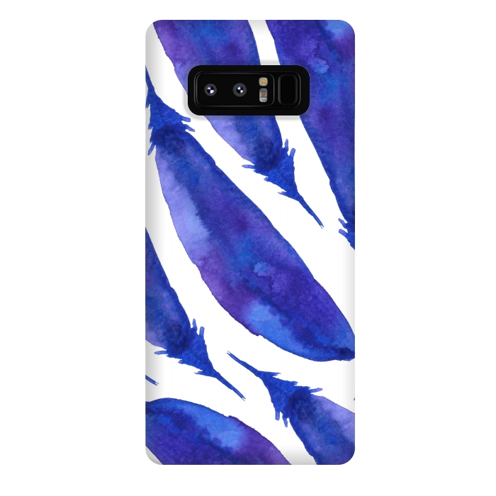 Galaxy Note 8 StrongFit Blue Watercolor Feathers by Amaya Brydon