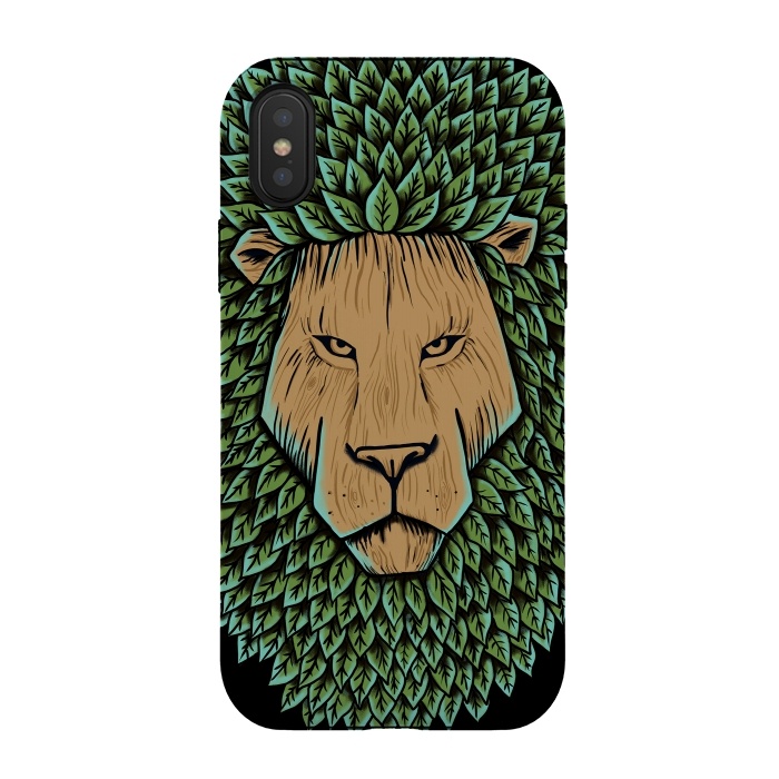 iPhone Xs / X StrongFit Wood Lion by Coffee Man