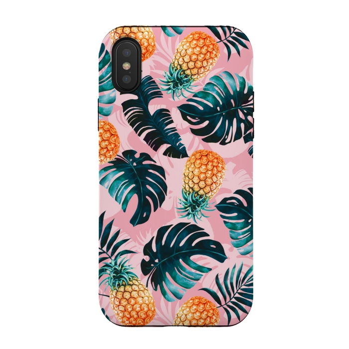 iPhone Xs / X StrongFit Pineapple and Leaf Pattern by Burcu Korkmazyurek