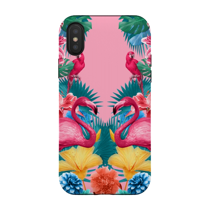 iPhone Xs / X StrongFit Flamingo and Tropical garden by Burcu Korkmazyurek
