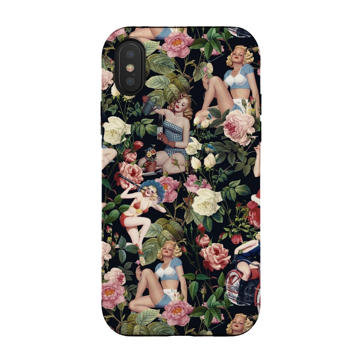 iPhone Xs / X StrongFit Floral and Pin Up Girls Pattern by Burcu Korkmazyurek