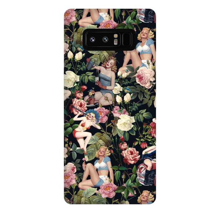 Galaxy Note 8 StrongFit Floral and Pin Up Girls Pattern by Burcu Korkmazyurek