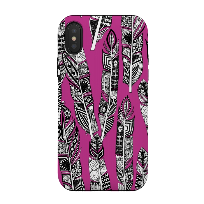 iPhone Xs / X StrongFit Magenta Feathers by Sharon Turner