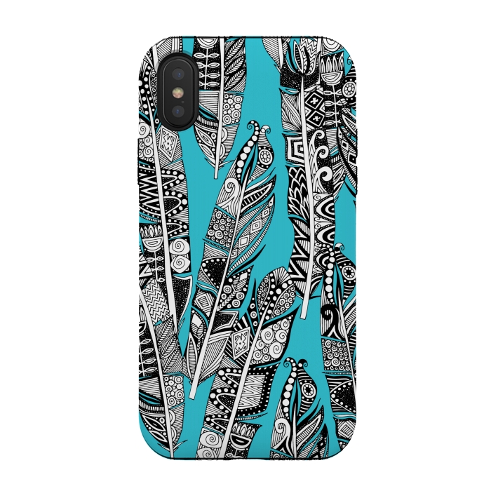 iPhone Xs / X StrongFit Turquoise Feathers by Sharon Turner