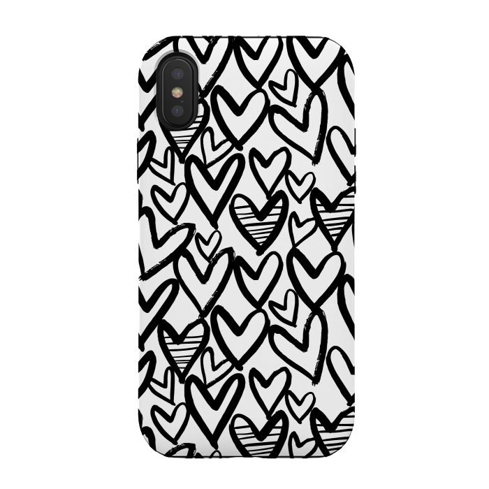 iPhone Xs / X StrongFit Black and white hearts by Laura Grant