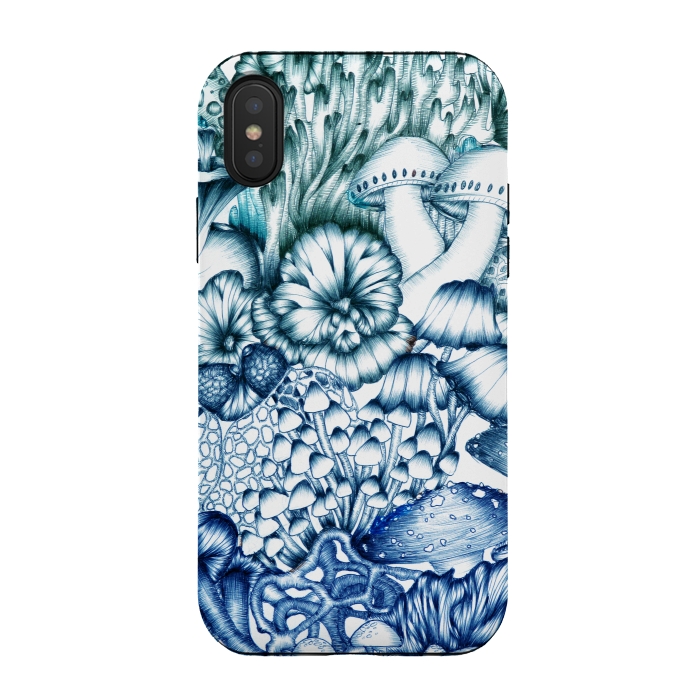 iPhone Xs / X StrongFit A Medley of Mushrooms in Blue by ECMazur 