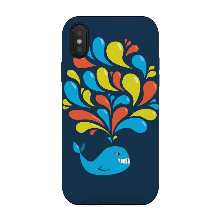 iPhone Xs / X StrongFit Cute Colorful Splash Cartoon Blue Whale by Boriana Giormova