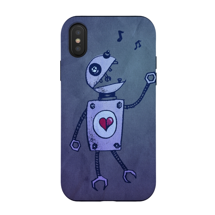 iPhone Xs / X StrongFit Blue Happy Cartoon Singing Robot by Boriana Giormova