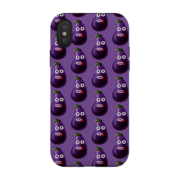 iPhone Xs / X StrongFit Purple Funny Cartoon Eggplant Pattern by Boriana Giormova