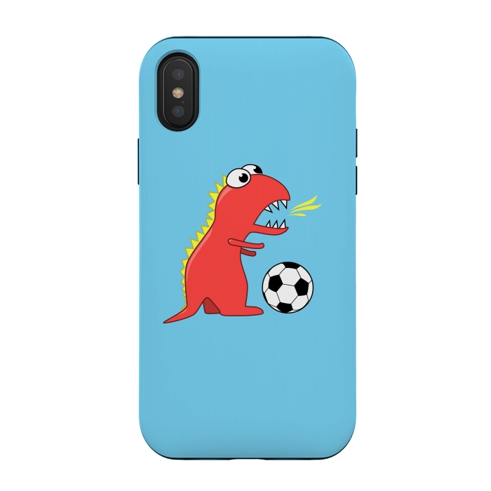 iPhone Xs / X StrongFit Funny Cartoon Dinosaur Soccer Player by Boriana Giormova