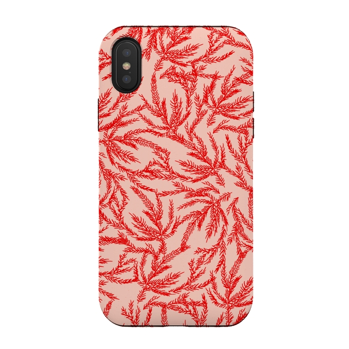 iPhone Xs / X StrongFit Red and Pink Coral Ferns by Caitlin Workman