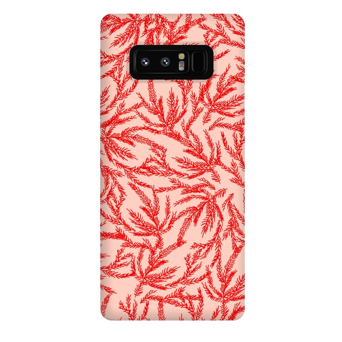 Galaxy Note 8 StrongFit Red and Pink Coral Ferns by Caitlin Workman