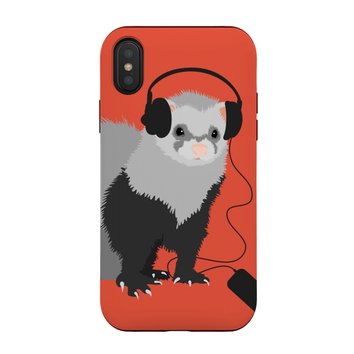 iPhone Xs / X StrongFit Funny Music Lover Ferret by Boriana Giormova
