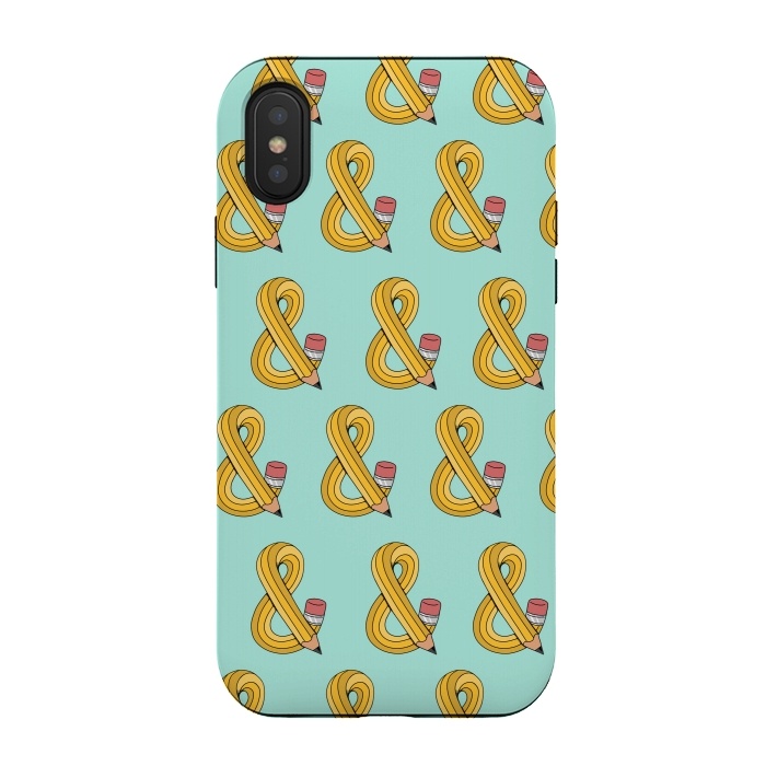 iPhone Xs / X StrongFit Ampersand Pencil Pattern Green by Coffee Man