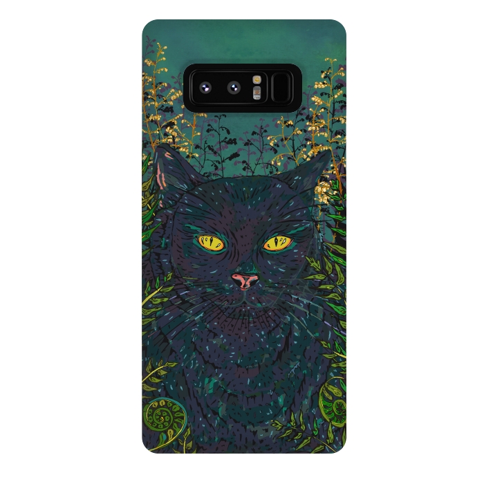 Galaxy Note 8 StrongFit Black Cat in Ferns by Lotti Brown
