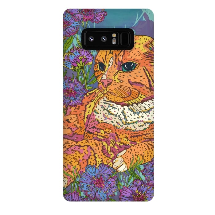 Galaxy Note 8 StrongFit Ginger Cat in Flowers by Lotti Brown