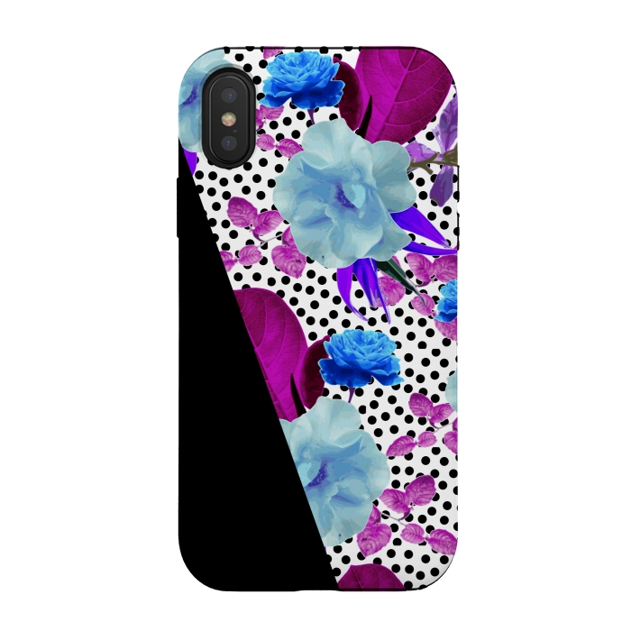 iPhone Xs / X StrongFit Dark Polka Florals (Blue-Purple) by Zala Farah