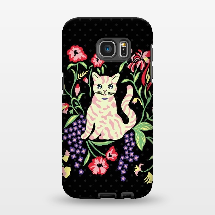 Galaxy S7 EDGE StrongFit Cutie Cat with Flowers by Michael Cheung